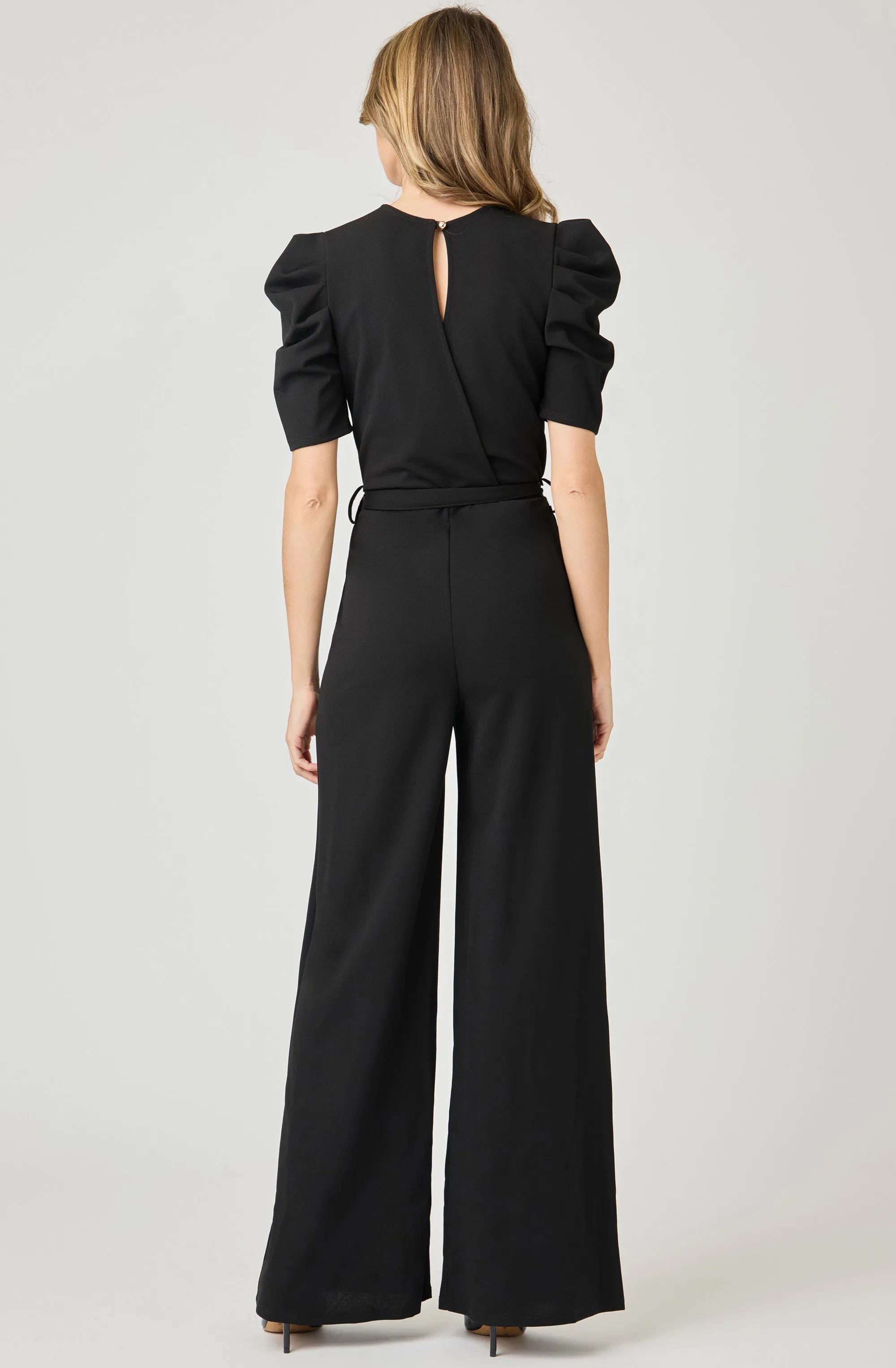 Wide Leg Faux-Wrap Belted Jumpsuit