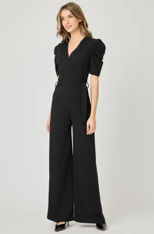 Wide Leg Faux-Wrap Belted Jumpsuit
