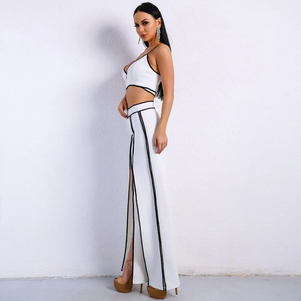 Women's sexy sling two-piece high waist white split pants