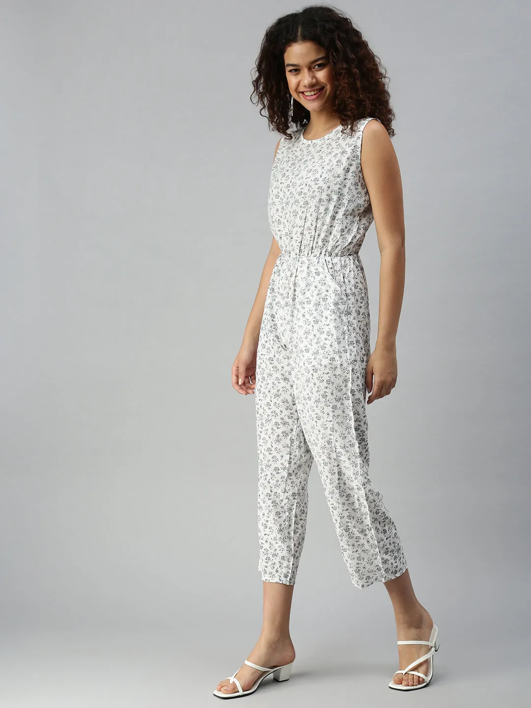 Women's White Geometrical Jumpsuit
