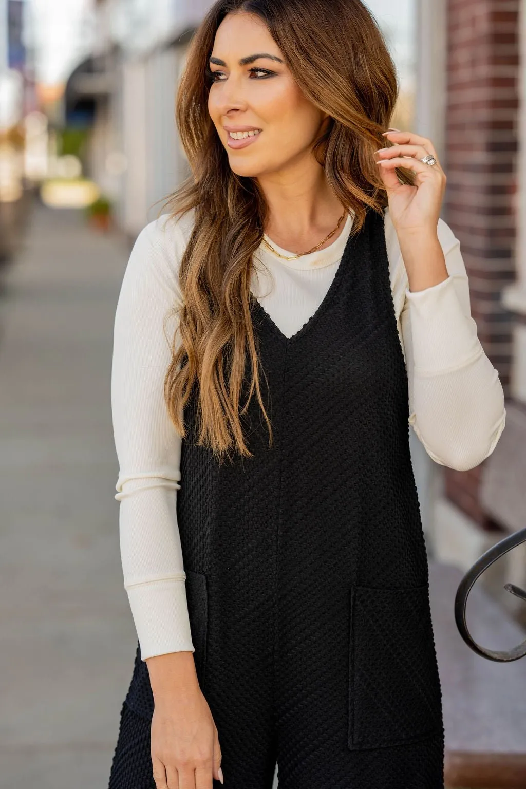 Woven Textured Side Slit Jumpsuit
